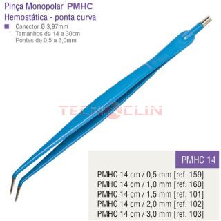Pinça Monopolar Hemostática 14cm com ponta curva PMHC-14