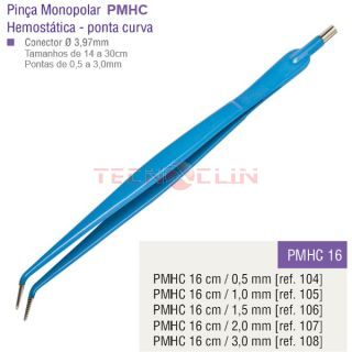 Pinça Monopolar Hemostática de 16cm com ponta curva PMHC-16